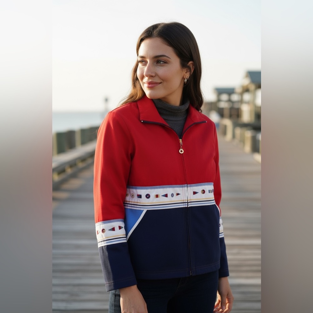 80's 90's Vintage Maritime Nautical Naval Flag Symbols Windbreaker Small Retro